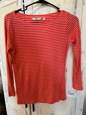 Vineyard Vines Pink and Orange Striped Long Sleeve Tee